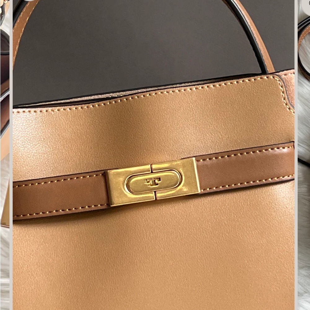 NWT Tory Burch Lee Radziwell Petite Double Bag Tiramisu Tan Leather Crossbody - Picture 9 of 13